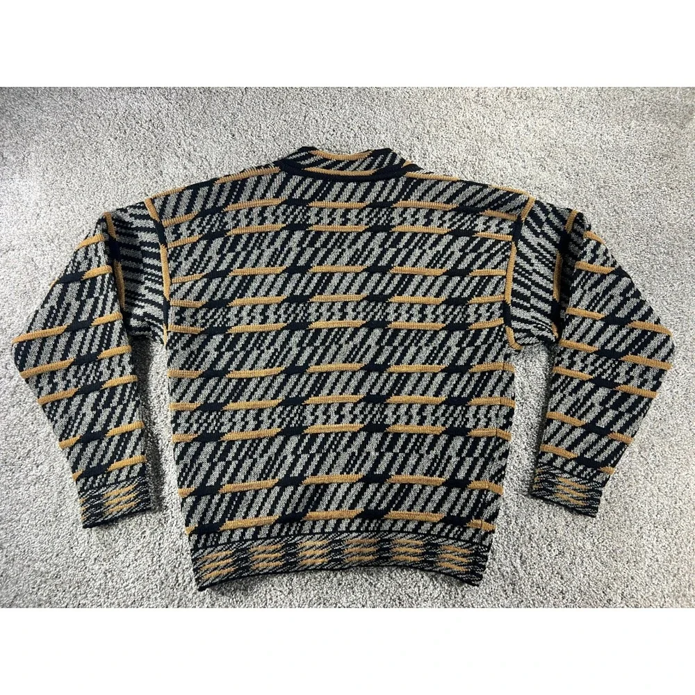 Vintage Jhane Barnes Mens Geometric Pattern Wool Blend Cardigan Sweater Medium